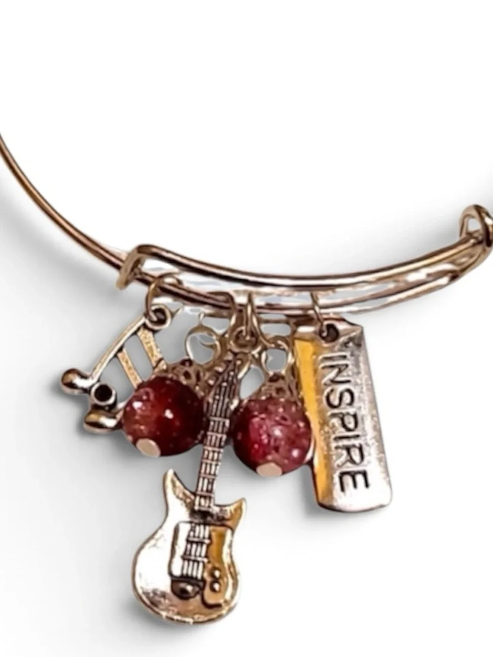 Elegant Charm Bracelet Guitar musical note charms and Red Accent beads NEW NWT